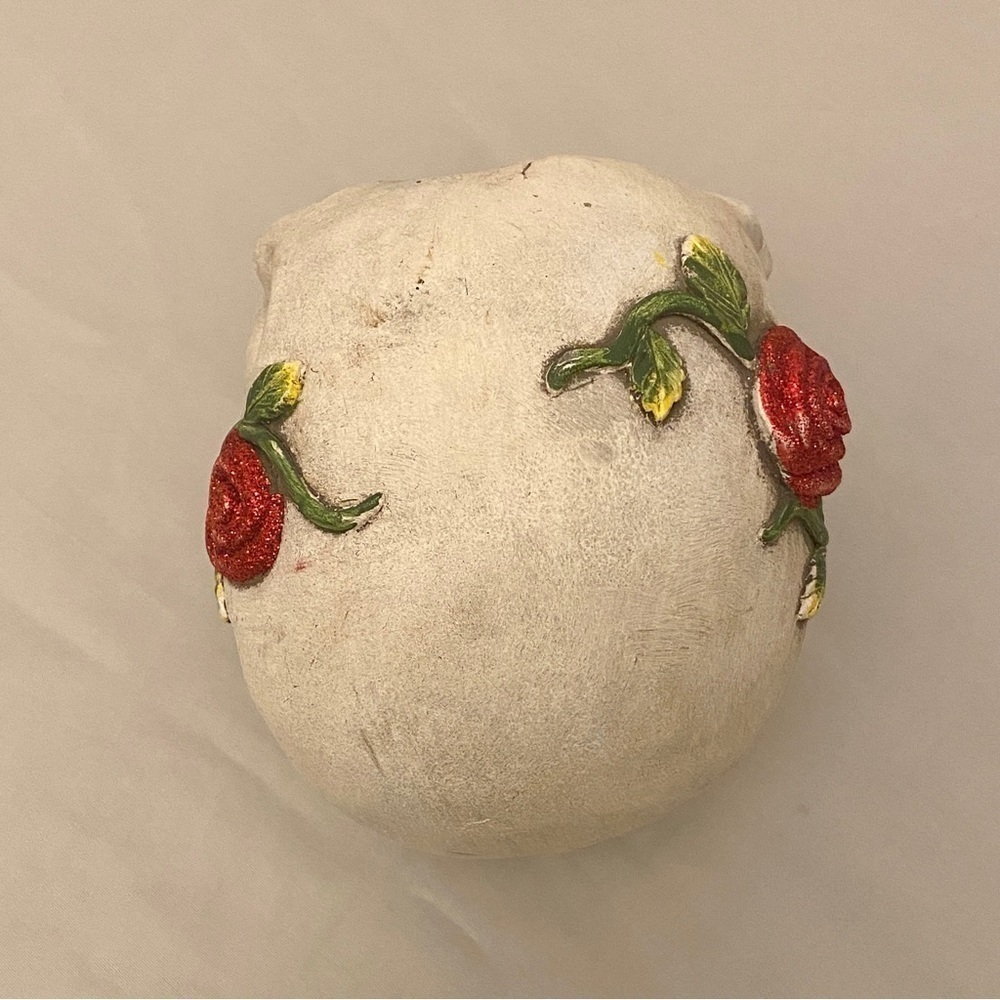 Skull With Roses Figurine Day Of The Dead Sugar Skull Glitter Flowers Decor - Picture 7 of 11